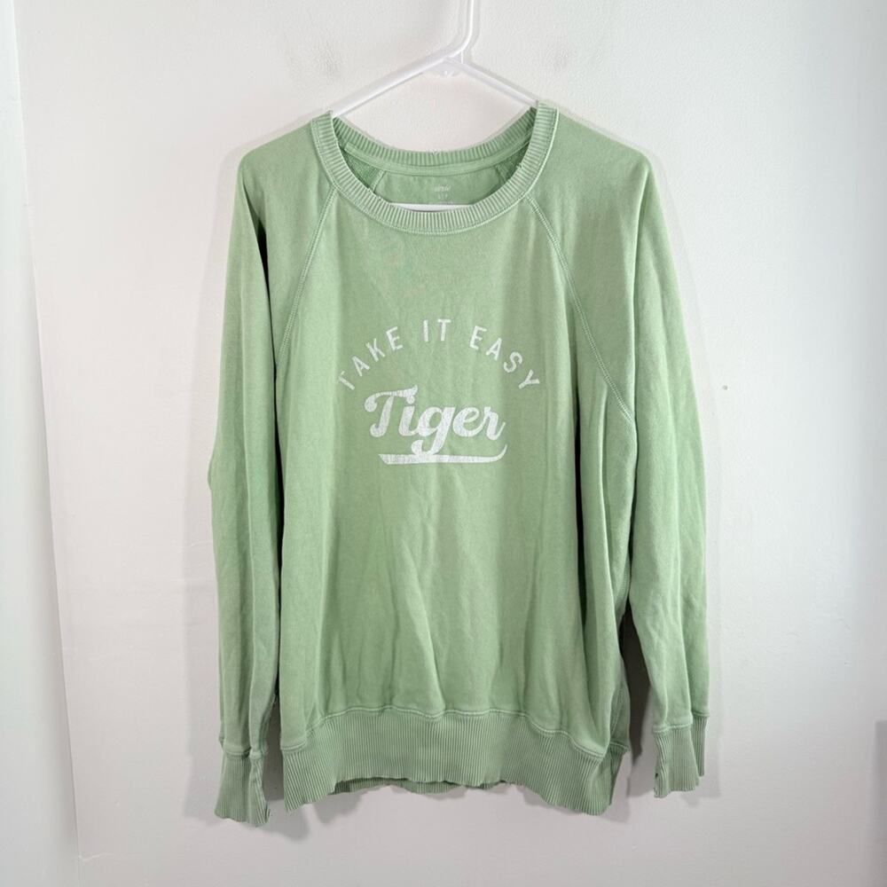 Aerie Take It Easy Tiger Green Oversized Crewneck Pullover Sweatshirt Small
